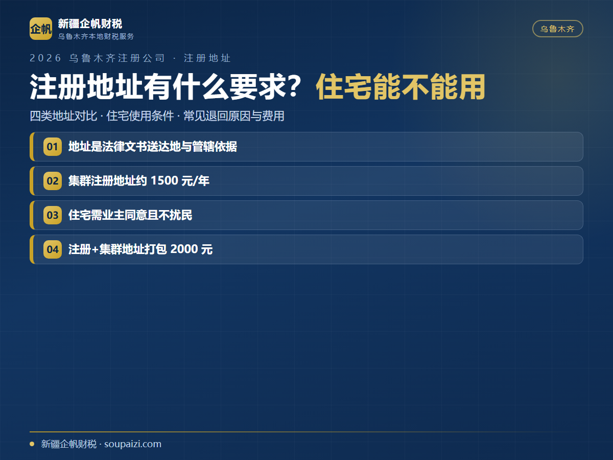 2026乌鲁木齐注册公司地址有什么要求?住宅能不能当注册地址一次讲清